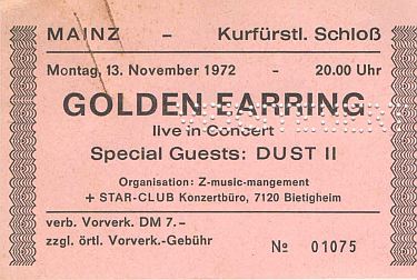 Golden Earring show ticket#01075 November 13, 1972 Mainz (Germany) show